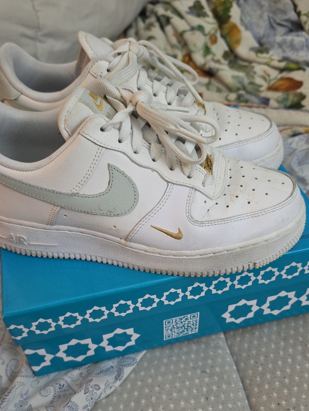Nike Air Force 1 Low White with Light Gray Swoosh & Gold Accents